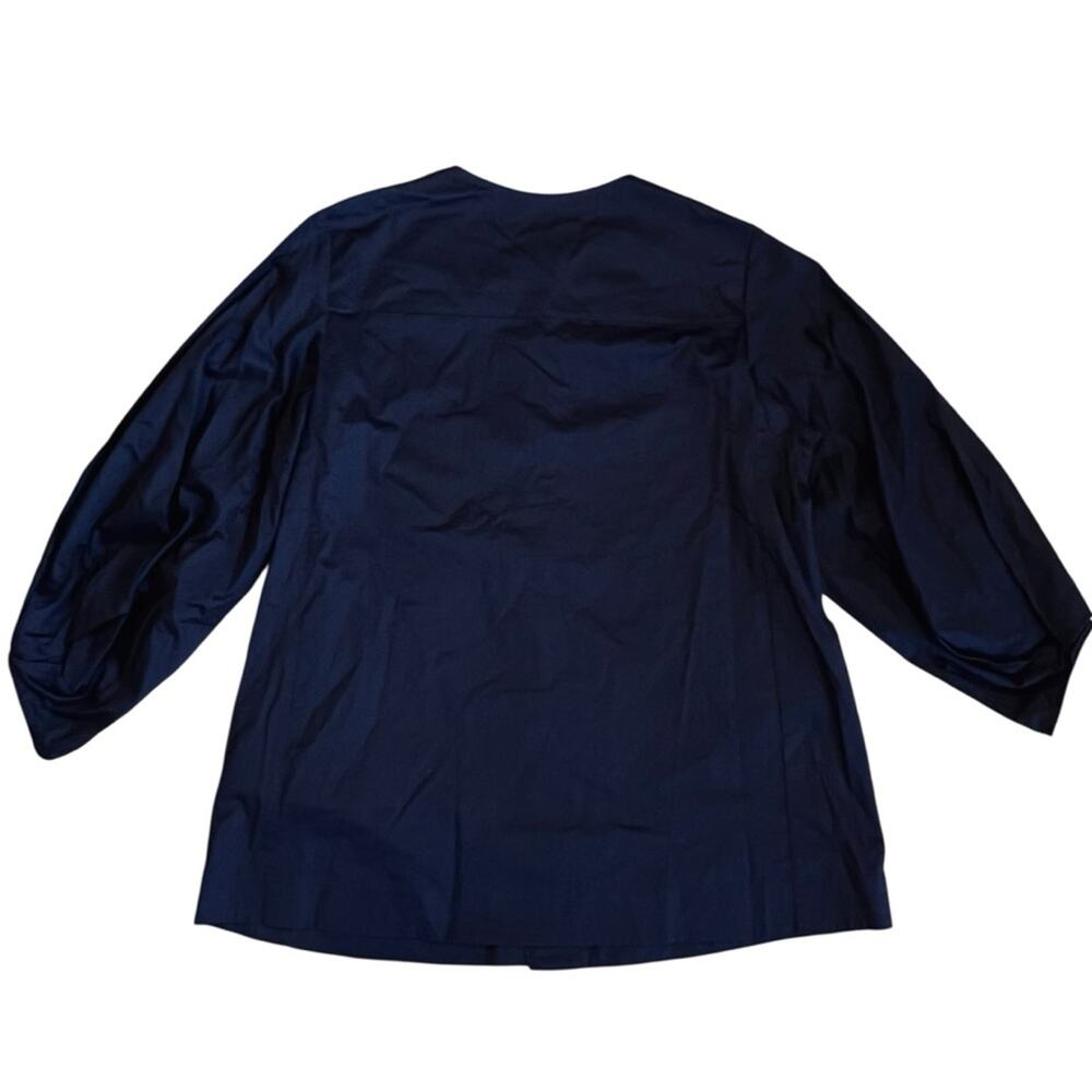 COS Women’s Sz 4 Navy Blue Gathered Puff Sleeve Blouse Stretch Cotton Top - Picture 8 of 15